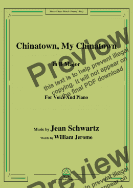 page one of Jean Schwartz-Chinatown,My Chinatown,in B Major,for Voice and Piano