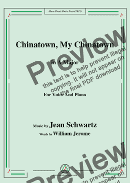 page one of Jean Schwartz-Chinatown,My Chinatown,in A Major,for Voice and Piano
