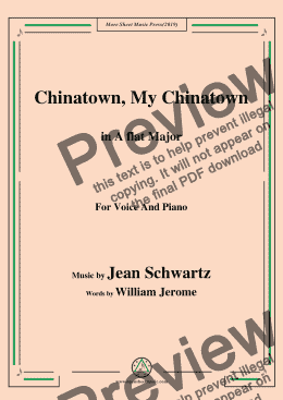 page one of Jean Schwartz-Chinatown,My Chinatown,in A flat Major,for Voice and Piano