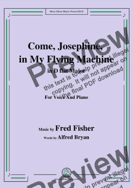page one of Fred Fisher-Come,Josephine,in My Flying Machine,in D flat Major,for Voice&Piano