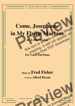 page one of Fred Fisher-Come,Josephine,in My Flying Machine,in A flat Major,for Voice&Piano
