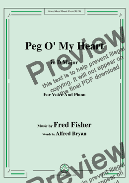 page one of Fred Fisher-Peg O' My Heart,in D Major,for Voice and Piano