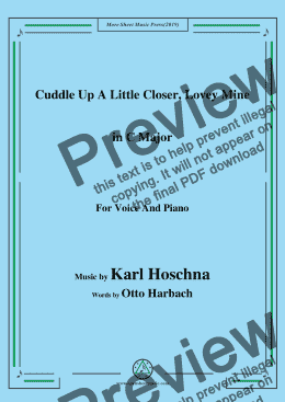 page one of Karl Hoschna-Cuddle Up A Little Closer,Lovey Mine,in C Major,for Voice&Pno