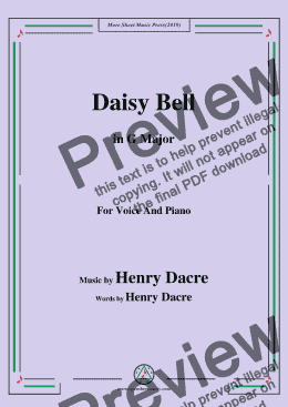 page one of Henry Dacre-Daisy Bell,in G Major,for Voice and Piano
