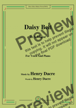 page one of Henry Dacre-Daisy Bell,in A Major,for Voice and Piano