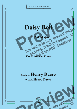 page one of Henry Dacre-Daisy Bell,in B flat Major,for Voice and Piano