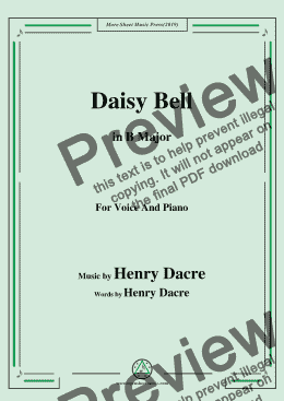page one of Henry Dacre-Daisy Bell,in B Major,for Voice and Piano