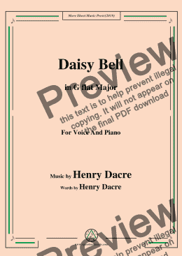 page one of Henry Dacre-Daisy Bell,in G flat Major,for Voice and Piano
