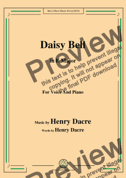 page one of Henry Dacre-Daisy Bell,in E Major,for Voice and Piano