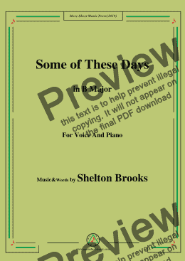 page one of Shelton Brooks-Some of These Days,in B Major,for Voice and Piano