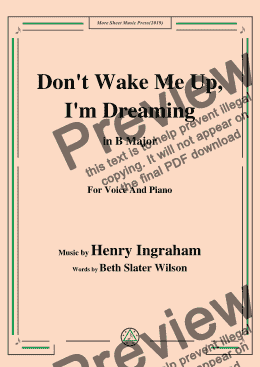 page one of Henry Ingraham-Don't Wake Me Up,I'm Dreaming,in B Major,for Voice&Pno