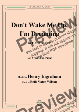 page one of Henry Ingraham-Don't Wake Me Up,I'm Dreaming,in D flat Major,for Voice&Pno