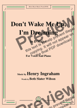 page one of Henry Ingraham-Don't Wake Me Up,I'm Dreaming,in D Major,for Voice&Pno