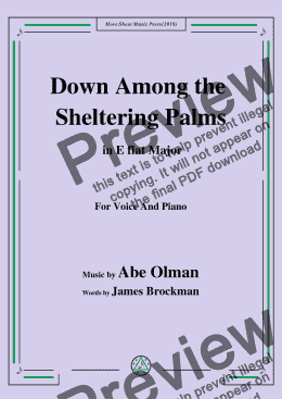 page one of Abe Olman-Down Among the Sheltering Palms,in E flat Major,for Voice&Pno