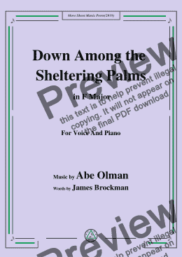 page one of Abe Olman-Down Among the Sheltering Palms,in F Major,for Voice&Pno