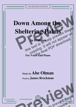 page one of Abe Olman-Down Among the Sheltering Palms,in D Major,for Voice and Piano