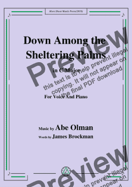 page one of Abe Olman-Down Among the Sheltering Palms,in C Major,for Voice&Pno