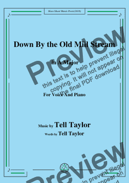 page one of Tell Taylor-Down By the Old Mill Stream, in A Major,for Voice and Piano