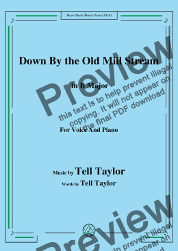 page one of Tell Taylor-Down By the Old Mill Stream, in B Major,for Voice and Piano
