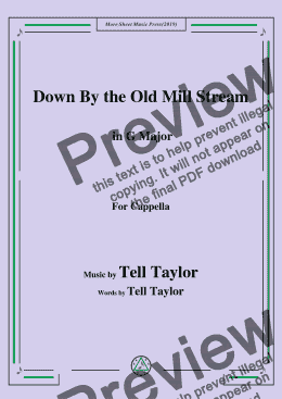 page one of Tell Taylor-Down By the Old Mill Stream,in G Major,for Cappella