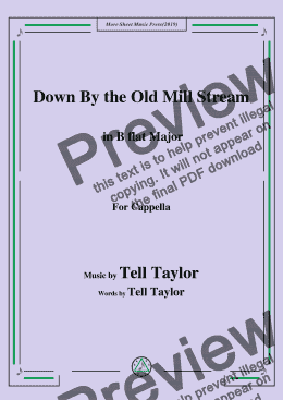 page one of Tell Taylor-Down By the Old Mill Stream,in B flat Major,for Cappella