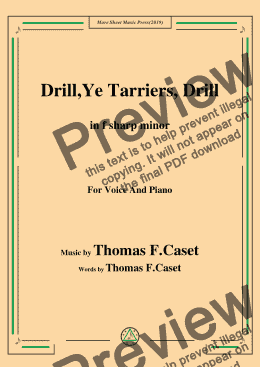 page one of Thomas F. Caset-Drill Ye,Tarriers, Drill,in f sharp minor,for Voice and Piano