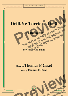 page one of Thomas F. Caset-Drill Ye,Tarriers, Drill,in a flat minor,for Voice and Piano