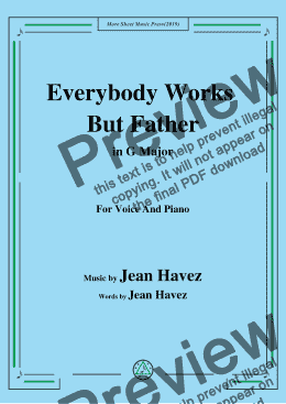 page one of Jean Havez-Everybody Works But Father,in G Major,for Voice and Piano