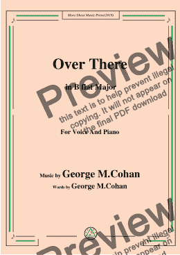 page one of George M. Cohan-Over There,in B flat Major,for Voice and Piano