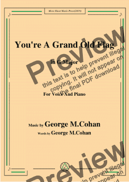 page one of George M. Cohan-You're A Grand Old Flag,in G Major,for Voice and Piano