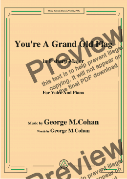 page one of George M. Cohan-You're A Grand Old Flag,in F sharp Major,for Voice and Pno