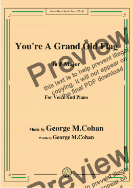 page one of George M. Cohan-You're A Grand Old Flag,in F Major,for Voice and Pno