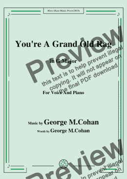 page one of George M. Cohan-You're A Grand Old Rag,in G Major,for Voice and Piano