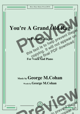 page one of George M. Cohan-You're A Grand Old Rag,in F sharp Major,for Voice and Piano