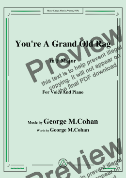 page one of George M. Cohan-You're A Grand Old Rag,in F Major,for Voice and Piano