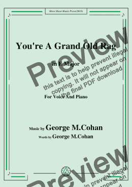 page one of George M. Cohan-You're A Grand Old Rag,in E Major,for Voice and Piano