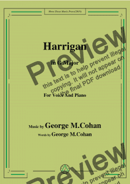 page one of George M. Cohan.-Harrigan,in G Major,for Voice and Piano