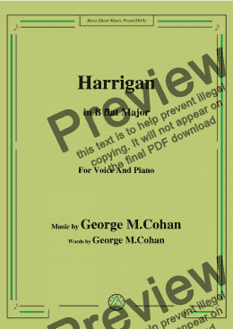 page one of George M. Cohan.-Harrigan,in B flat Major,for Voice and Piano