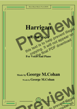 page one of George M. Cohan.-Harrigan,in G flat Major,for Voice and Piano
