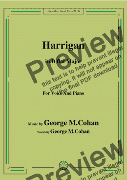 page one of George M. Cohan.-Harrigan,in D flat Major,for Voice and Piano