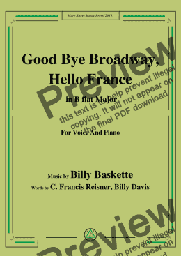 page one of Billy Baskette-Good Bye Broadway,Hello France,in B flat Major,for Voice&Pno