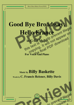 page one of Billy Baskette-Good Bye Broadway,Hello France,in G flat Major,for Voice&Pno