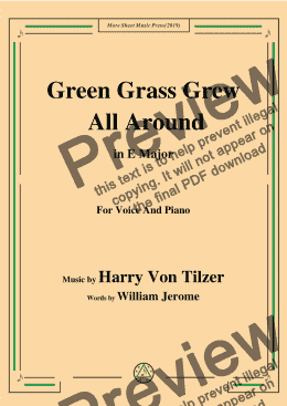 page one of Harry Von Tilzer-Green Grass Grew All Around,in E Major,for Voice&Pno
