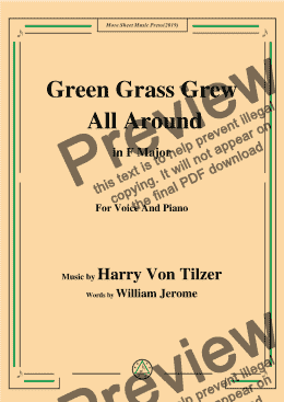 page one of Harry Von Tilzer-Green Grass Grew All Around,in F Major,for Voice&Pno
