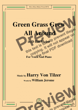 page one of Harry Von Tilzer-Green Grass Grew All Around,in D flat Major,for Voice&Pno