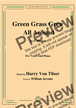 page one of Harry Von Tilzer-Green Grass Grew All Around,in C Major,for Voice&Pno