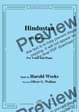 page one of Harold Weeks-Hindustan,in e flat minor,for Voice and Piano