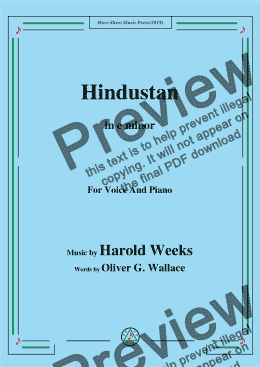 page one of Harold Weeks-Hindustan,in e minor,for Voice and Piano