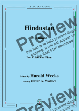page one of Harold Weeks-Hindustan,in a minor,for Voice and Piano