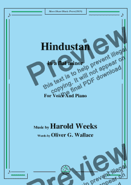 page one of Harold Weeks-Hindustan,in a flat minor,for Voice and Piano